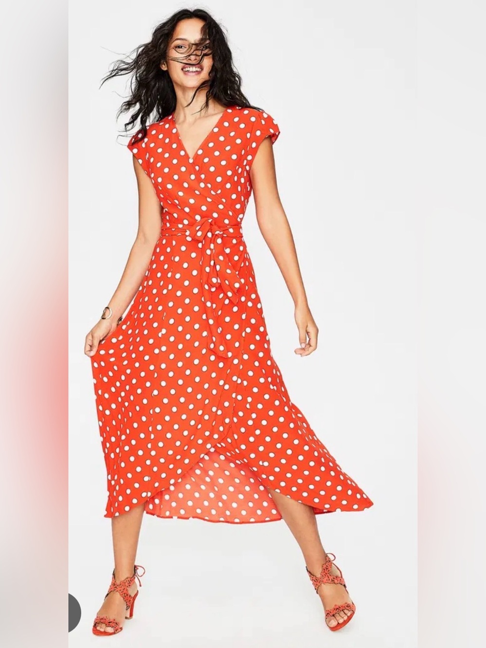 Biden size 4 Red Orange Polka Dot Wrap Dress with Tie Waist